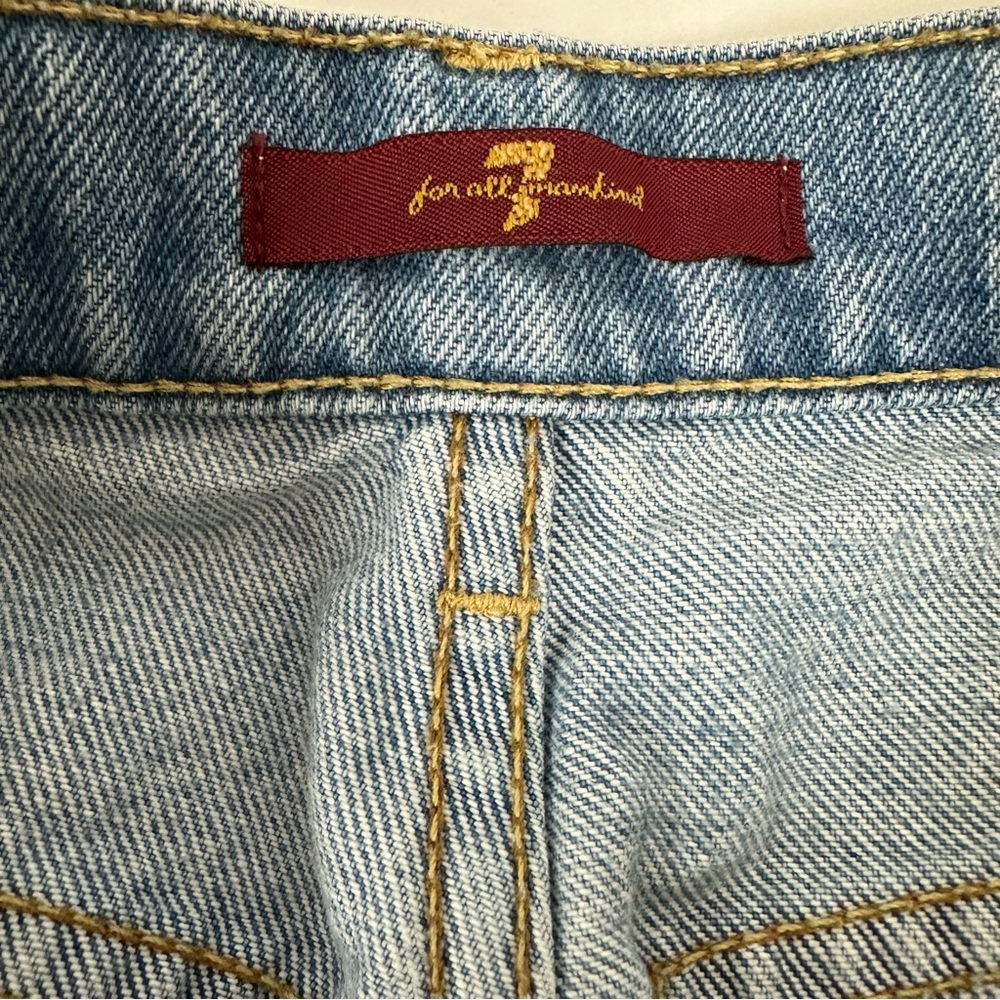 7 For All Mankind Womens Destroyed Button Fly Denim Cropped Jeans Sz 28 - Picture 7 of 12
